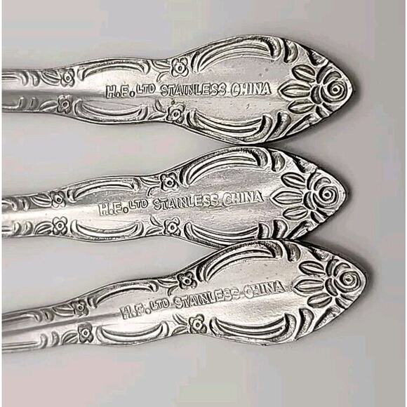 3 Wesley Forge WLF2 Teaspoon Stainless Steel 6 1/4" Floral Design Art Deco MCM - Picture 4 of 8